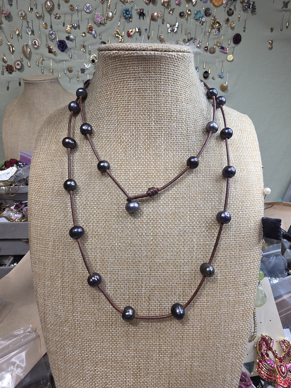 Handcrafted Black Pearl Bead Long Necklace - Sleek Layered Design
